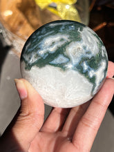 Load image into Gallery viewer, Moss Agate Sphere with lots of Quartz
