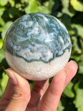 Load image into Gallery viewer, Moss Agate Sphere with lots of Quartz
