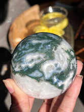 Load image into Gallery viewer, Moss Agate Sphere with lots of Quartz
